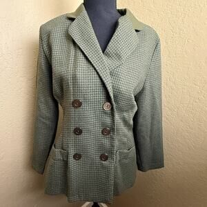 VANY Misses Petite Women’s Green Textured Double Breasted Blazer Jacket 10P
